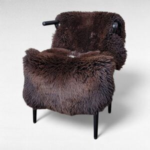 Large Lofty Dark Brown Sheepskin Rug w/ Spots 51" x 26"